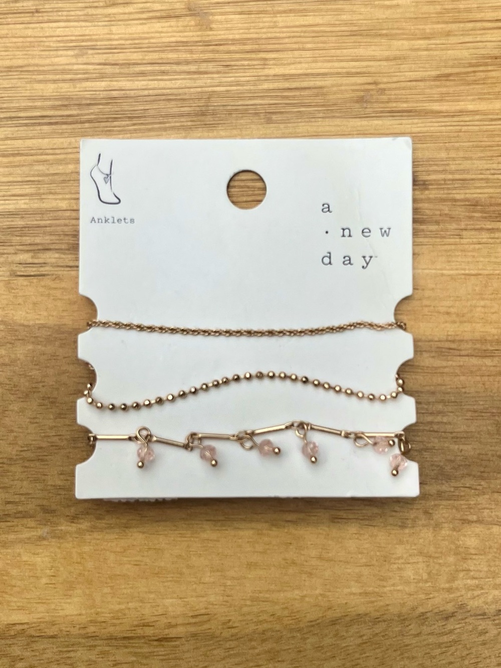 *3/$15 - A New Day, Gold and Light Pink Anklet Trio